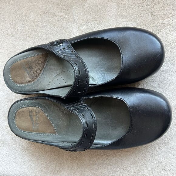 Dansko Solitaire Black Leather Mary Jane Clog Shoe Women 38 US 7.5-8 Casual Boho - Picture 8 of 16
